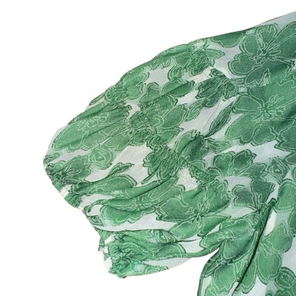 Anthropologie Current Air Women's Smocked Green Floral Blouse Size XS Oversized - Picture 5 of 6